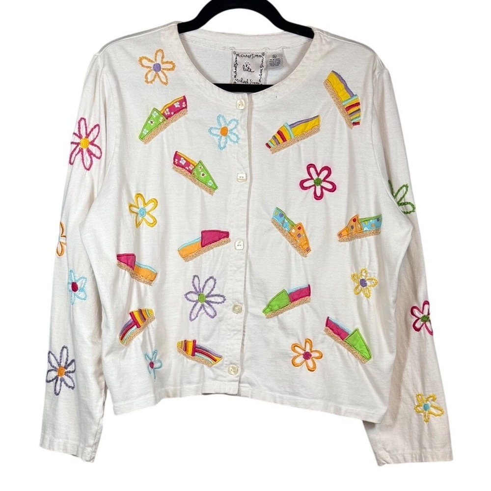 Vintage Michael Simon Lite Embroidered Cardigan, Espadrilles and Flowers, Size M